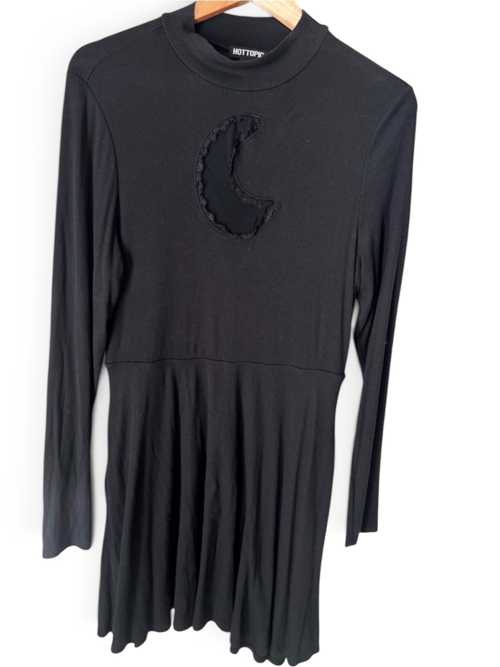 Hot Topic Black Long-Sleeve Moon Appliqué Dress goth witchy